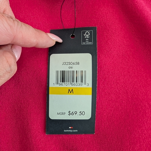 Tommy Hilfiger Women's Turtleneck Sweater M Hot Pink Bunched Shoulder Sleeve NWT - Picture 10 of 11